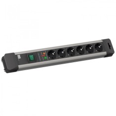 PRELUNGITOR Bachmann, Schuko x 6, conectare prin Schuko (T), cablu 5 m, 10 A, protectie supratensiune, negru | argintiu, &quot;BM-330.104-2&quot; (timbru verde