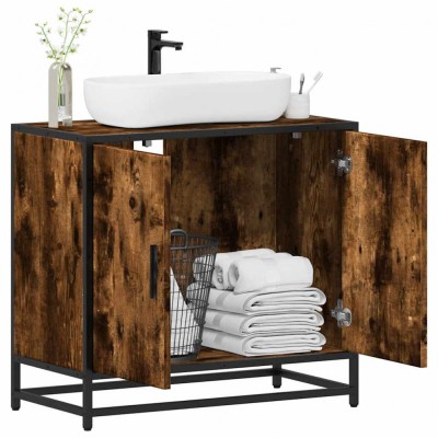 vidaXL Dulap pentru chiuvetă de baie stejar afumat 65x33x60 cm lemn 849266 foto
