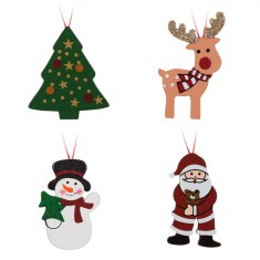 Ornamente Brad Crăciun, Figuri Lemn, 4cm, Multicolor, Set 8 Bucăți