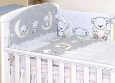 Set lenjerie din bumbac cu protectie laterala pentru pat bebe 120 x 60 cm, Ursulet pe luna Gri, Amy foto