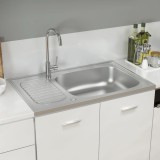 Chiuveta bucatarie vidaXL, inox, 800x500x155mm, argintiu, cu scurgator, montare reversibila, blat/incastrat