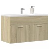 vidaXL Dulap Chiuvetă Baie Stejar Sonoma 90x38.5x46cm Lemn Prelucrat Maro Mobilier Montat pe Perete