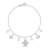 Brățară din argint 925 - broască țestoasă, scoică, perle sintetice albe, zirconii transparente