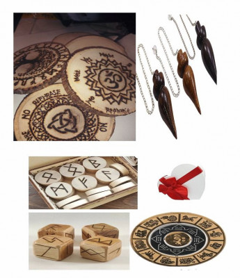 Placa divinatie lemn gravata 4 SETURI +cadou un set de rune foto