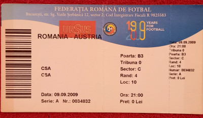 Bilet meci fotbal ROMANIA - AUSTRIA (09.09.2009) foto