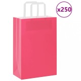 vidaXL Pungi de h&acirc;rtie 250 buc cu m&acirc;nere roz 21x11x31 cm