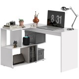 HOMCOM Birou &icirc;n Formă de L cu 4 Compartimente de Depozitare, 120x100x77 cm, Alb Lucios | Aosom Romania
