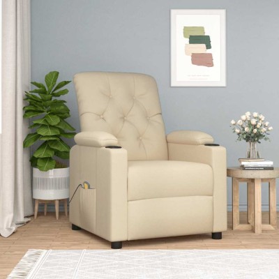 vidaXL Fotoliu de masaj, crem, material textil foto