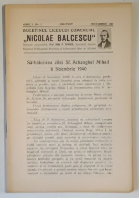 BULETINUL LICEULUI COMERCIAL NICOLAE BALCESCU , ANUL I , NUMARUL 7 , NOEMBRIE , 1940 foto