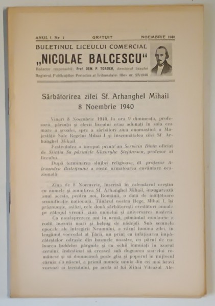 BULETINUL LICEULUI COMERCIAL NICOLAE BALCESCU , ANUL I , NUMARUL 7 , NOEMBRIE , 1940