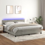 Cumpara ieftin Pat cu arcuri, saltea și LED, gri deschis, 180x200 cm, catifea