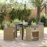 Set dining 5 piese gradina Gossi cu perne bej din ratan poli, masa gradina Gossi neagra 80x80x73 cm din sticla temperata