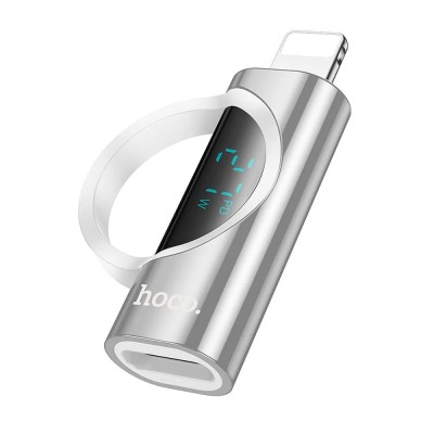 Adaptor Hoco Lightning M F la Type-C F, cu Display Digital 24A 27W, Argintiu foto