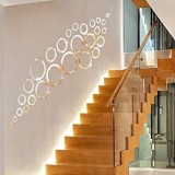 Set 24 Oglinzi Decorative Argintii Cercuri PVC Autoadezive, Diametru 4-13.5cm, Decor Modern Casa
