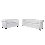 Gossi canapea chesterfield cu 2 si 3 locuri, piele ecologica, alb