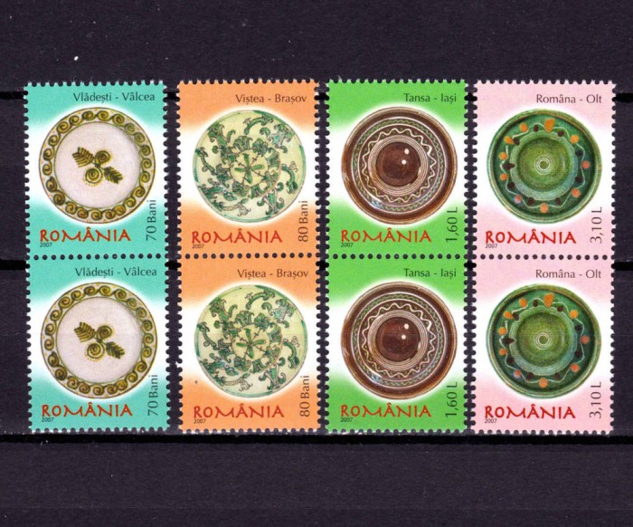 RO 2007 ,LP 1765 a , &quot;Ceramica - farfurii (II)) &quot; ,serie pereche V ,MNH