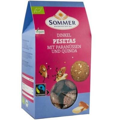 Pesetas Biscuiti Bio din Faina de Grau Spelta cu Nuci Braziliene si Quinoa Sommer 150gr foto