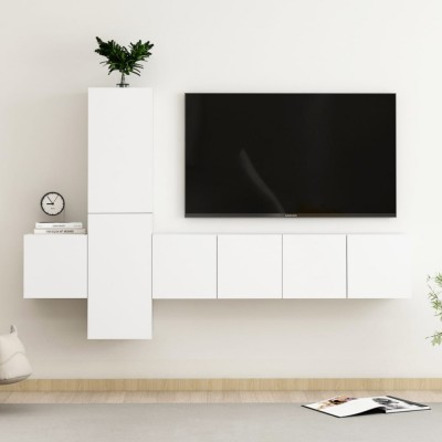 vidaXL Set dulapuri TV, 5 piese, alb, lemn prelucrat 3078653 foto