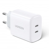 &Icirc;ncărcător de rețea Ugreen 2x USB tip C 40W Power Delivery alb (10343)