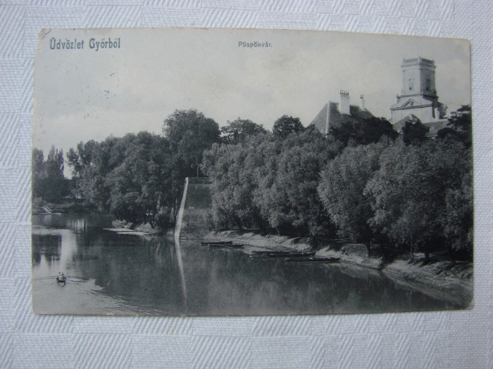 Carte postala circulata in 1918 - Episcopia din GYOR, Ungaria