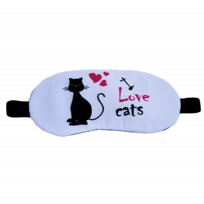 Masca pentru dormit sau calatorie, cu gel detasabil, Pufo Cat lover, 20 cm, alb foto