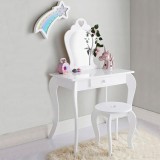 Set Masa de toaleta pentru copii Elza, alba, cu oglinda si taburet, 71x50x108 cm Household NewTrend