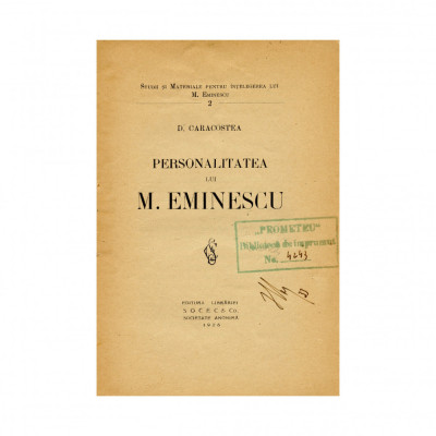 D. Caracostea, Personalitatea lui M. Eminescu, 1926 foto