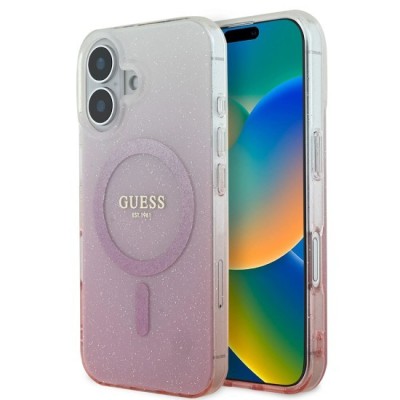 Husa pentru iPhone 16 - Guess IML Glitter Gradient MagSafe (GUHMP16SHGRCELP) - Pink foto