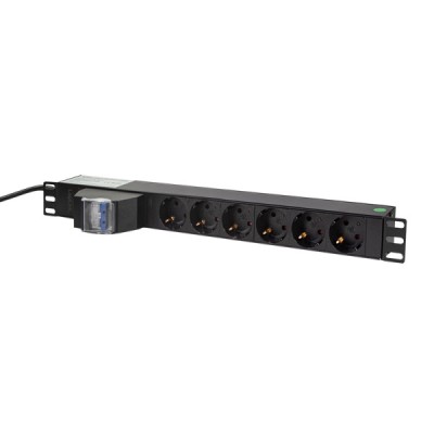 PDU LOGILINK 1U pt. rack 19 inch, 6 prize Schuko, intrare Schuko, max 16 A, circuit intrerupere 2 poli, 2 m, &amp;quot;PDU6C02&amp;quot; (timbru verde 0.8 lei) foto