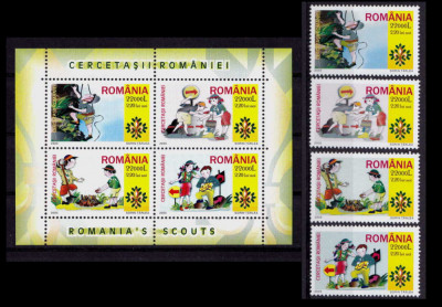 RO 2005 ,LP 1686 + b , &amp;quot;Cercetasii Romaniei &amp;quot; serie+ colita (nr. 357 ),MNH foto