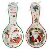 Set 2 suporturi linguri Craciun ceramica multicolora in cutie cadou cm 11,5 x 24,5 H