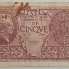 Bancnota Italia - 5 Lire 1944