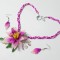 Set floare Nufar roz, ciclam, unicat, colier si cercei, handmade margele