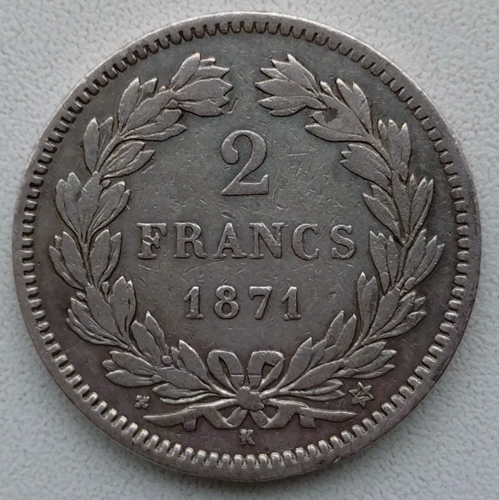 Moneda Franta - 2 Francs 1871 - Argint - Rara