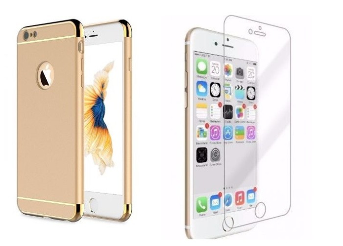 Pachet husa Apple iPhone 7 Plus, MyStyle Elegance Gold, folie de sticla gratis