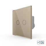 Cumpara ieftin Intrerupator dublu wireless cu touch Livolo, cap scara/cruce, auriu