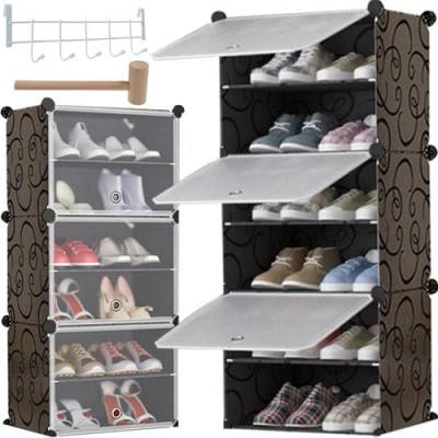Pantofar modular, 6 rafturi, 3 module, 92x40x31 cm, plastic, negru foto