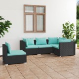 vidaXL Set mobilier de grădină cu perne, 5 piese, negru, poliratan 3102313