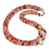 Cumpara ieftin Colier dama argint 925 placat aur roz, cuarț roz, perle cultura, 73 cm, Armonia, Made in Italy, cutie cadou