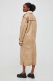 Answear Lab palton femei, culoarea bej, de tranzitie, oversize