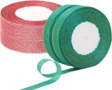 Set de 4 role de panglica pentru cadouri LOOPES, organza, rosu/verde, 22 m x 3 cm