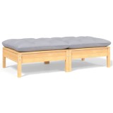 Canapea gradina 2 locuri Gossi, lemn masiv pin, perne gri, 127x63.5x28.5 cm