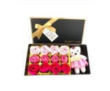 Cutie cu Trandafiri din Sapun si Ursulet, Cutie 22.5 x11.5 x 5 cm, Rosu, Love Box