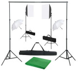 Kit studio foto,2 lumini softbox,2 umbrele,suport fundal 2x2m,4x bec 45W + genti de transport