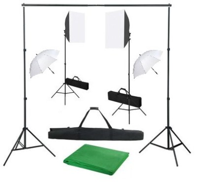 Kit studio foto,2 lumini softbox,2 umbrele,suport fundal 2x3m,4x bec 45W + genti de transport foto