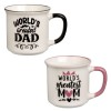 Set 2 Cani din Ceramica, 340 ml, Ecru/Roz/Negru, Model &bdquo;Greatest Mom &amp; Dad, Oem