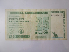 Zimbabwe 25 Miliarde Dollars AA 2008 foto
