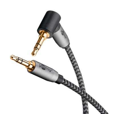 Cablu audio stereo 0.5m textil impletit Jack 3.5 mm - 3.5 mm 90 grade tata-tata aurit Goobay 65277 foto