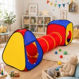 Cumpara ieftin Cort de joaca pentru copii, 3 in 1, pliabil, tunel legatura, 302x86x72 cm, poliester, geanta transport