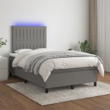 VidaXL Pat cu arcuri, saltea și LED, gri &icirc;nchis, 120x200 cm, textil 3135022